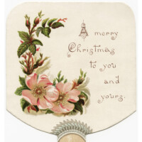 Free vintage clip art wild rose fan-shaped Christmas card