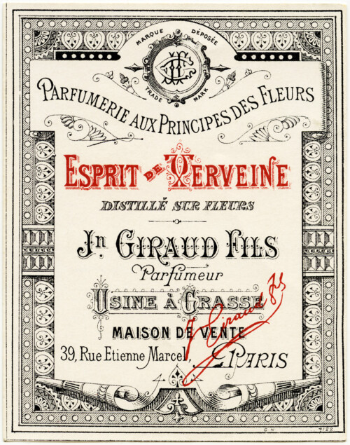 Free vintage clip art French perfume label Jn Giraud Fils