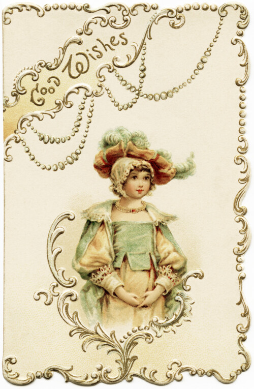 Free printable Victorian girl Christmas card clip art