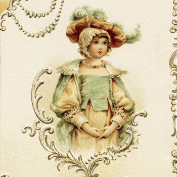 Free printable Victorian girl Christmas card clip art