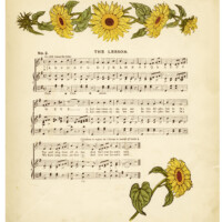 free digital image, vintage sheet music, kate greenaway illustration, antique storybook page, shabby digital graphic, old book page, sunflower clipart