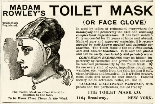 toilet mask ad, vintage beauty advertisement, madam rowley's toilet mask, free vintage beauty graphic, free printable ad, halloween mask digital image