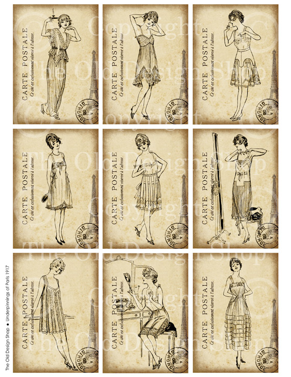 digital collage sheet, vintage french fashion, art journal card, digital atc, antique french ladies