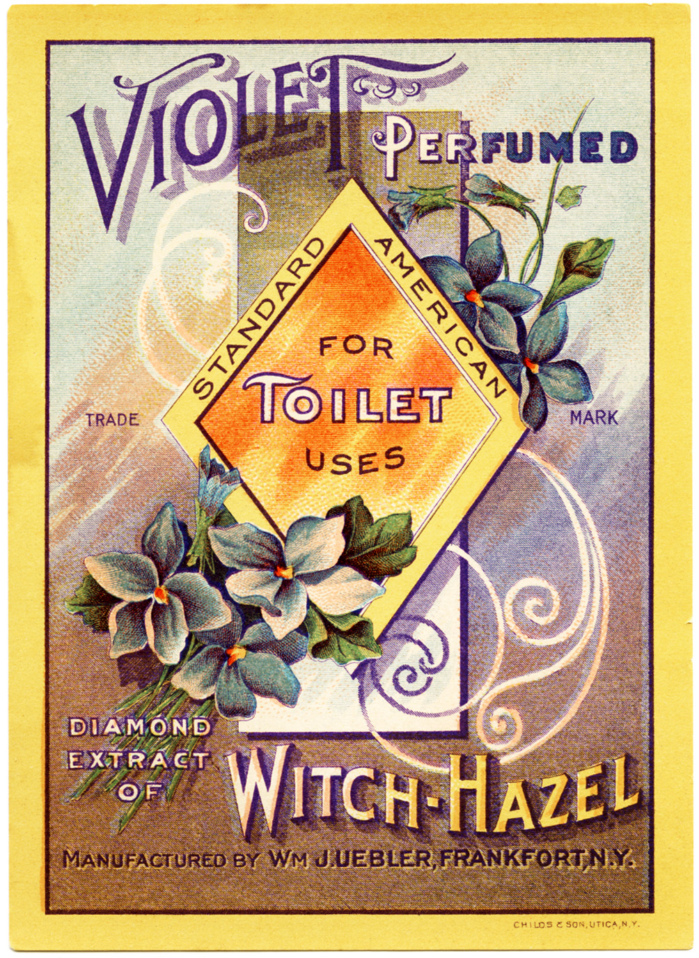 vintage label graphic, violet witch hazel, free vintage perfume label, antique toilet water