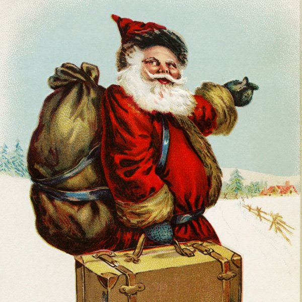 Free vintage clip art santa pointing the way Christmas postcard