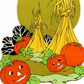 Free vintage clip art Halloween pumpkins and hay in field