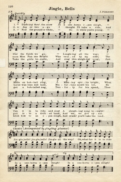 vintage jingle bells song, christmas music sheet, jingle bells, vintage sheet music graphic, public domain Christmas song 