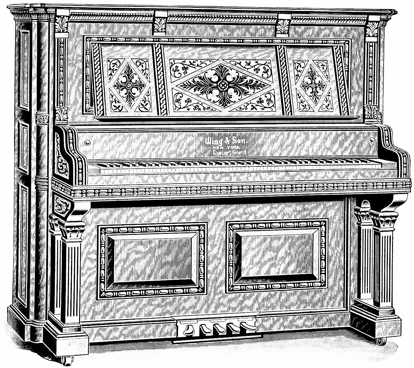 vintage piano ad, wing piano image, piano clipart, free piano graphic, vintage magazine ad