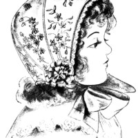 vintage children clipart, antique bonnet image, childs hat graphic, black and white child clip art, printable child illustration