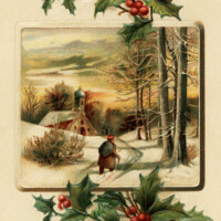 Free vintage clip art country church holly berries Christmas postcard