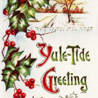 Free vintage clip art Christmas postcard holly berries yule tide greeting