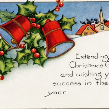 Free vintage clip art Christmas bells postcard