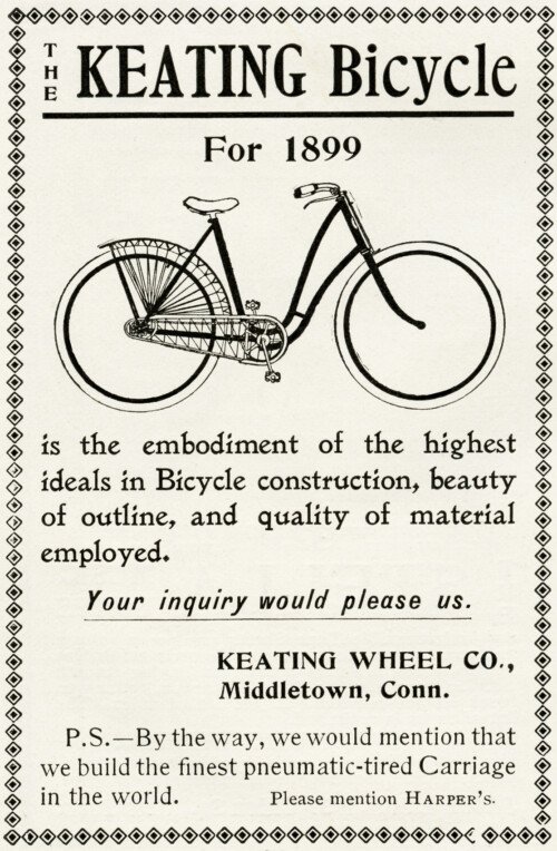 Free vintage clip art Keating bicycle 1899 magazine advertisement