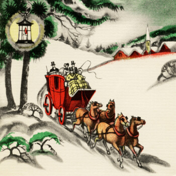 Free vintage Christmas card printable horse drawn carriage