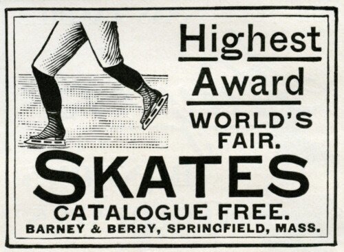 barney & berry skates, vintage magazine ad, antique skates graphic, old fashioned skates, free digital winter image