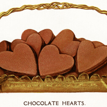 chocolate hearts, free vintage food illustration, chocolate clipart, basket of hearts, valentine clip art