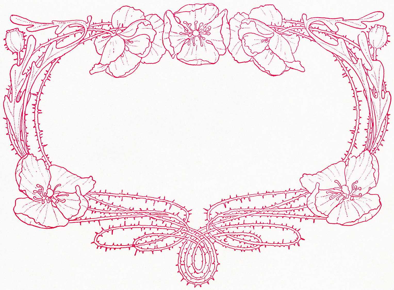 ornamental sketch, floral red frame, flowers illustration, flowers vintage clipart, swirly frame graphic