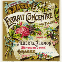 free vintage french label, extrait concentre aux fleurs, albert bermon, antique beauty label, old perfume label