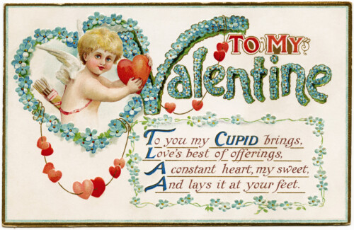 Free vintage clip art image Valentine postcard cupid poem