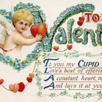 Free vintage clip art image Valentine postcard cupid poem
