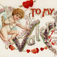 Free vintage clip art valentine postcard cupid hearts poem