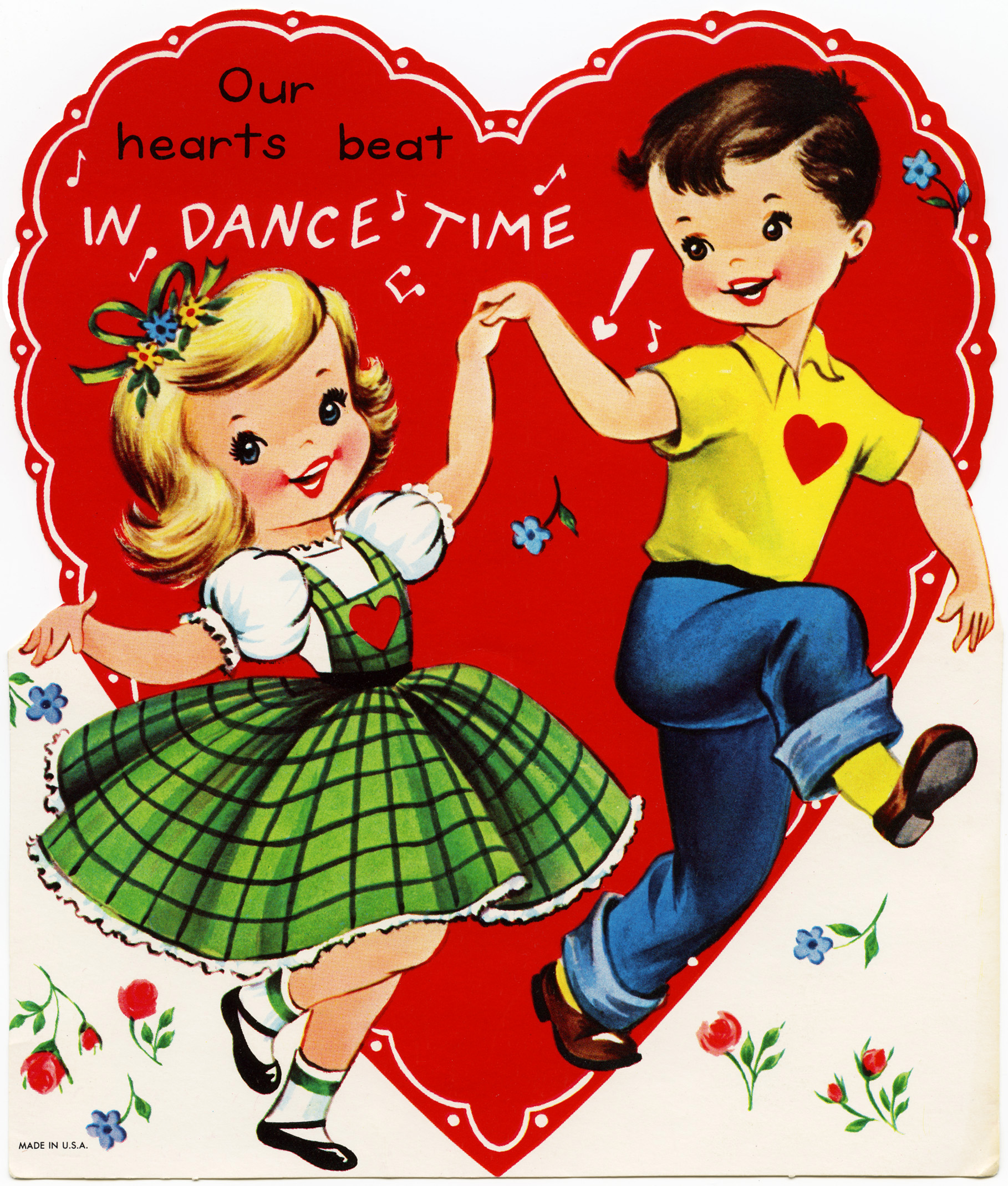 vintage dance valentine, retro children valentine, dance time valentine, free vintage heart graphic, boy and girl dance, dance clipart