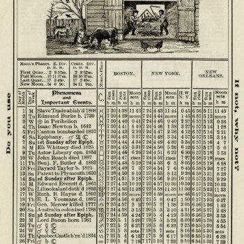 herrick almanac January 1906, important events 1906, free vintage almanac graphic, old book page