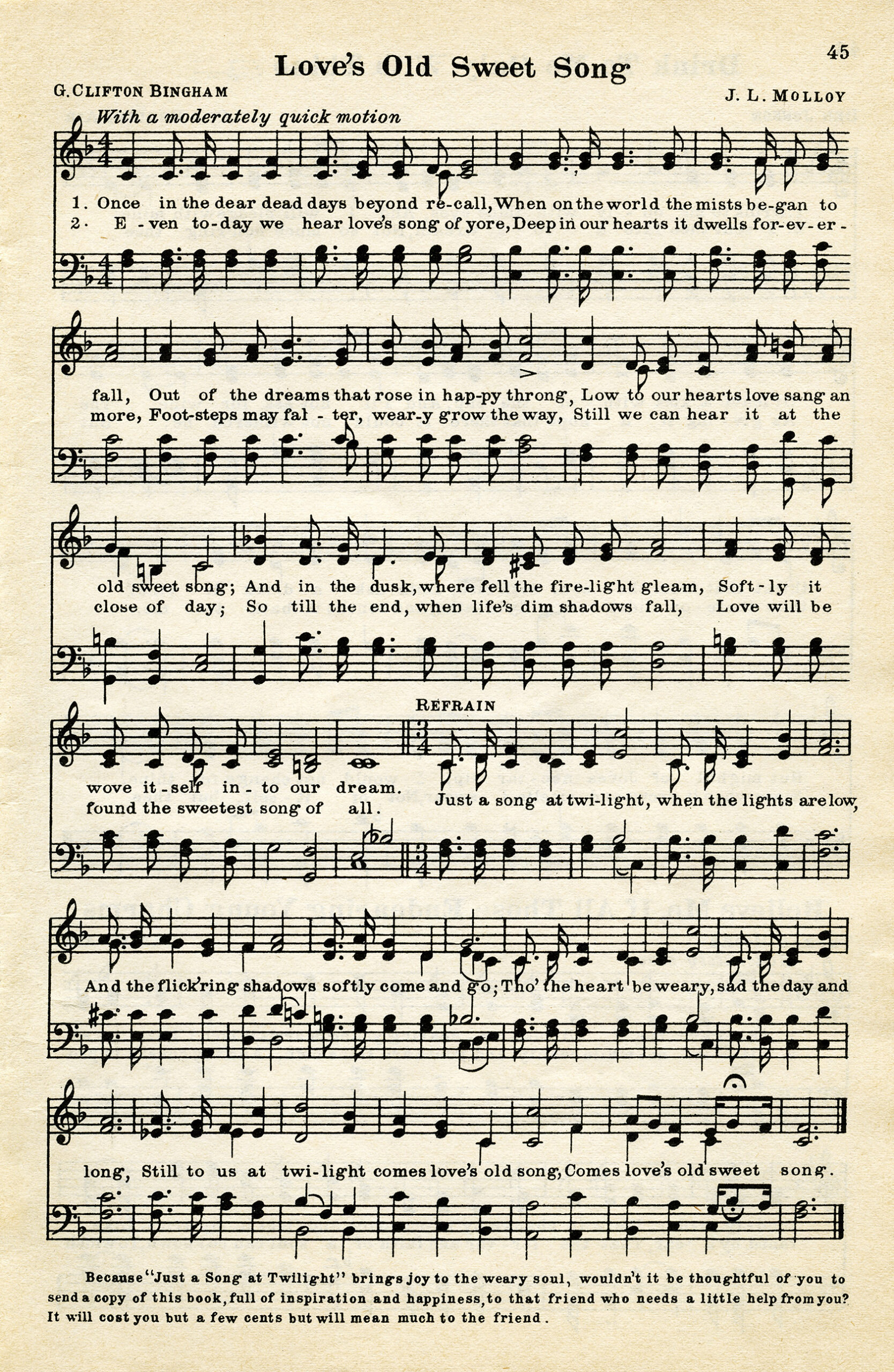 vintage love song, free vintage sheet music, digital music page, love's old sweet song, old music graphic