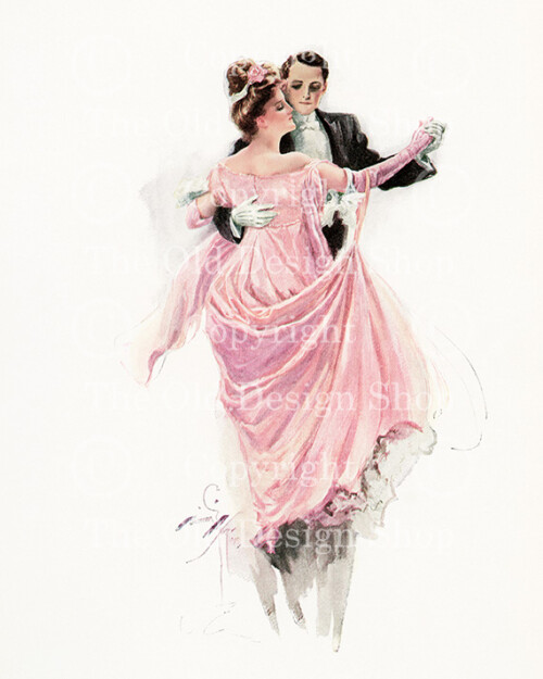 harrison fisher, the waltz, man woman dancing vintage image