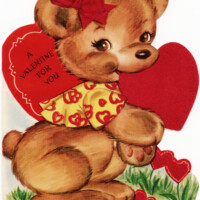 vintage valentine, old fashioned children's valentine card, little bear valentine, royalty free retro valentine, little brown bear graphic