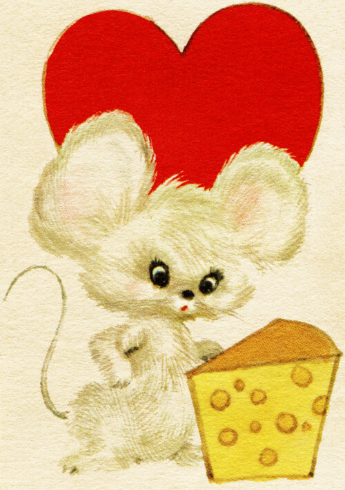 mouse and cheese clipart, free vintage valentine graphic, child valentine digital, old fashioned valentine clip art