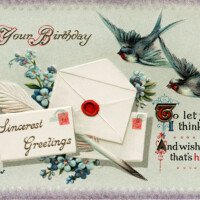 Free vintage clip art birds envelopes birthday postcard