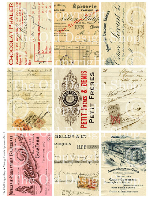 vintage ephemera, french invoice, french receipt, digital collage sheet, printable ATC