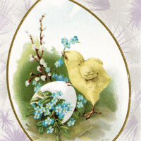 Free vintage Easter clip art chick on egg postcard image