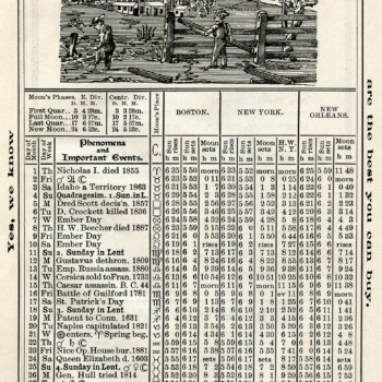 antique almanac, free digital almanac page, old book page, March 1906, herricks almanac