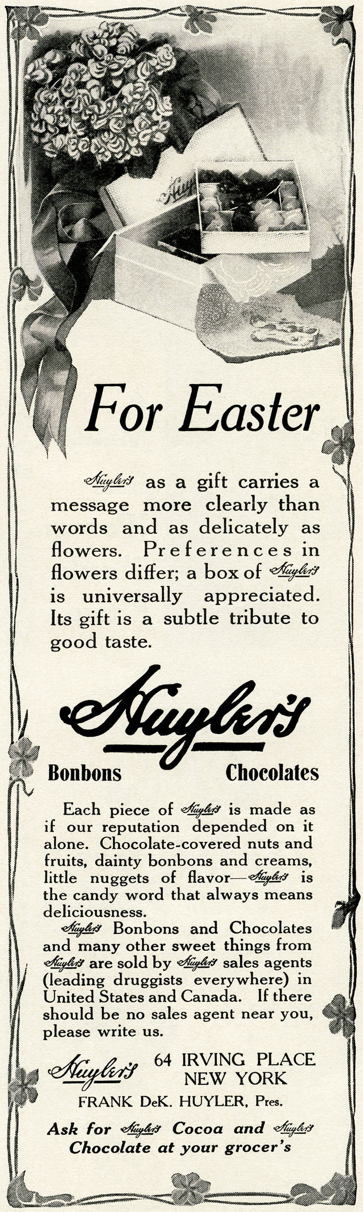 huylers chocolate, vintage advertisement, antique magazine ad, easter chocolate clipart