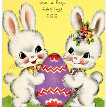 vintage easter greeting card, easter bunny clipart, vintage easter graphics, white bunnies clip art