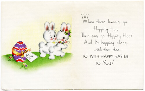 vintage easter greeting card, easter bunny clipart, vintage easter graphics, white bunnies clip art