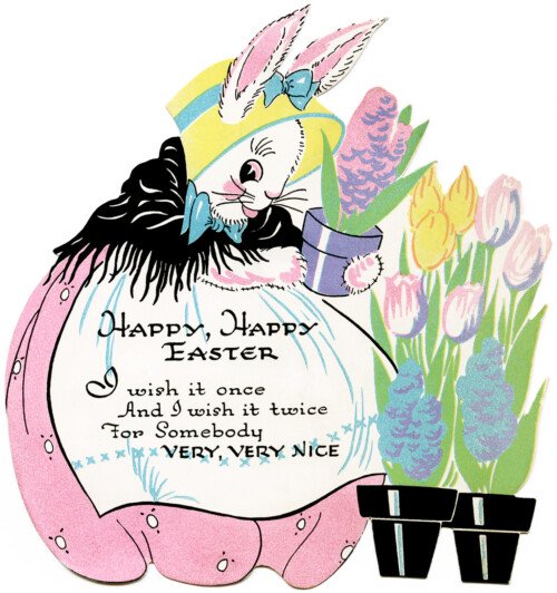 vintage easter clipart, antique easter card, easter bunny graphic, digital easter image