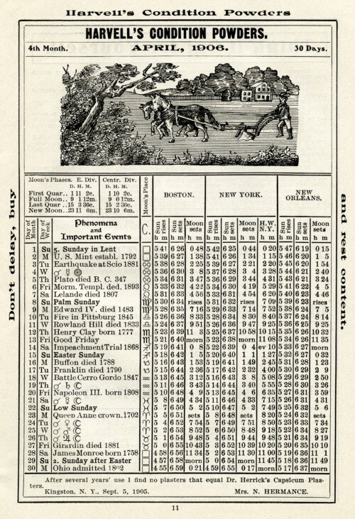 1906 almanac, important events 1906, old book page, herricks almanac, vintage printable 