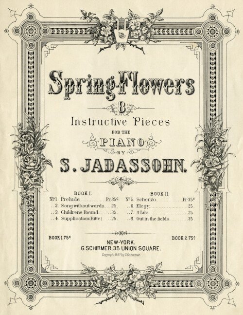 vintage sheet music, spring flowers, music sheet cover, digital music graphic, sheet music image