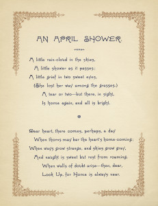 an april shower, mary lathbury, vintage poem, free digital graphics, old poetry, aged paper