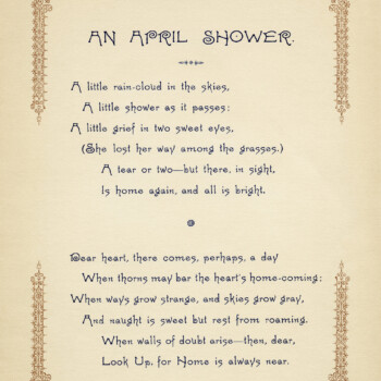 an april shower, mary lathbury, vintage poem, free digital graphics, old poetry, aged paper