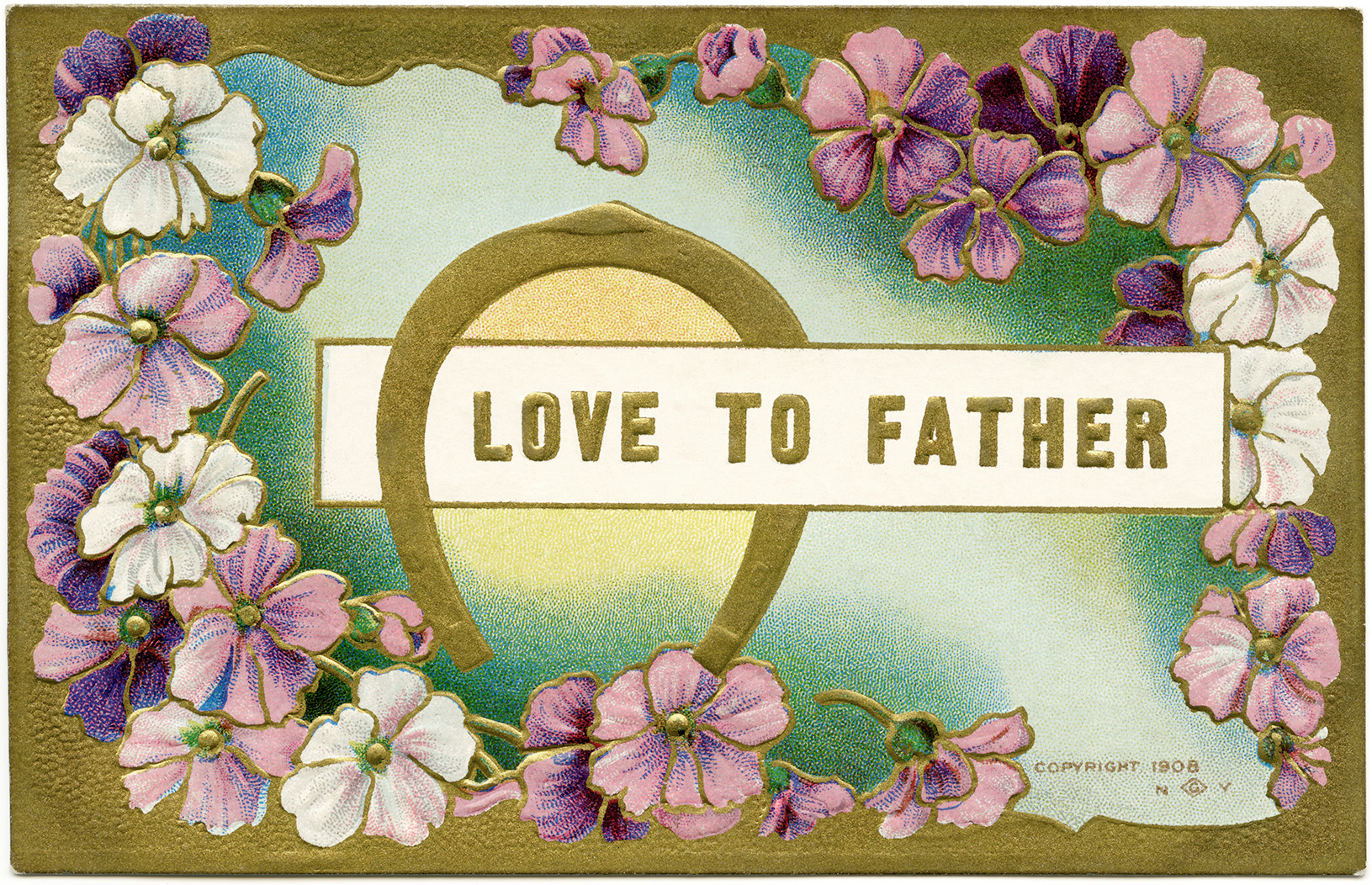 vintage father card, postcard flowers, digital floral clip art, victorian fathers day image, vintage digital graphics