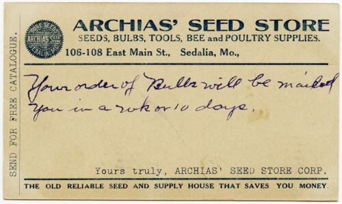 Free vintage clip art postcard Archias seed store