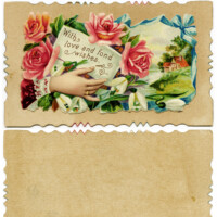 Free vintage clip art Victorian calling card hand roses fond wishes