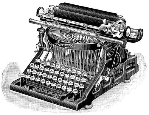 Free vintage black and white clip art Densmore typewriter