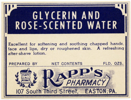 Free vintage clip art Rapps pharmacy glycerin and rose water label