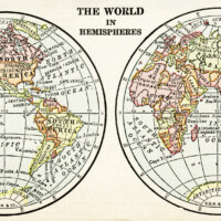 world in hemispheres, free vintage image, world map clip art, antique map graphics, old geography illustration