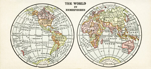 world in hemispheres, free vintage image, world map clip art, antique map graphics, old geography illustration